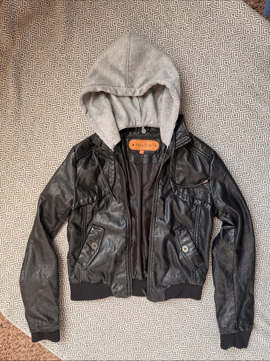 Miss Posh Jackets & Blazers - Miss Post Black Faux Leather Hooded Jacket